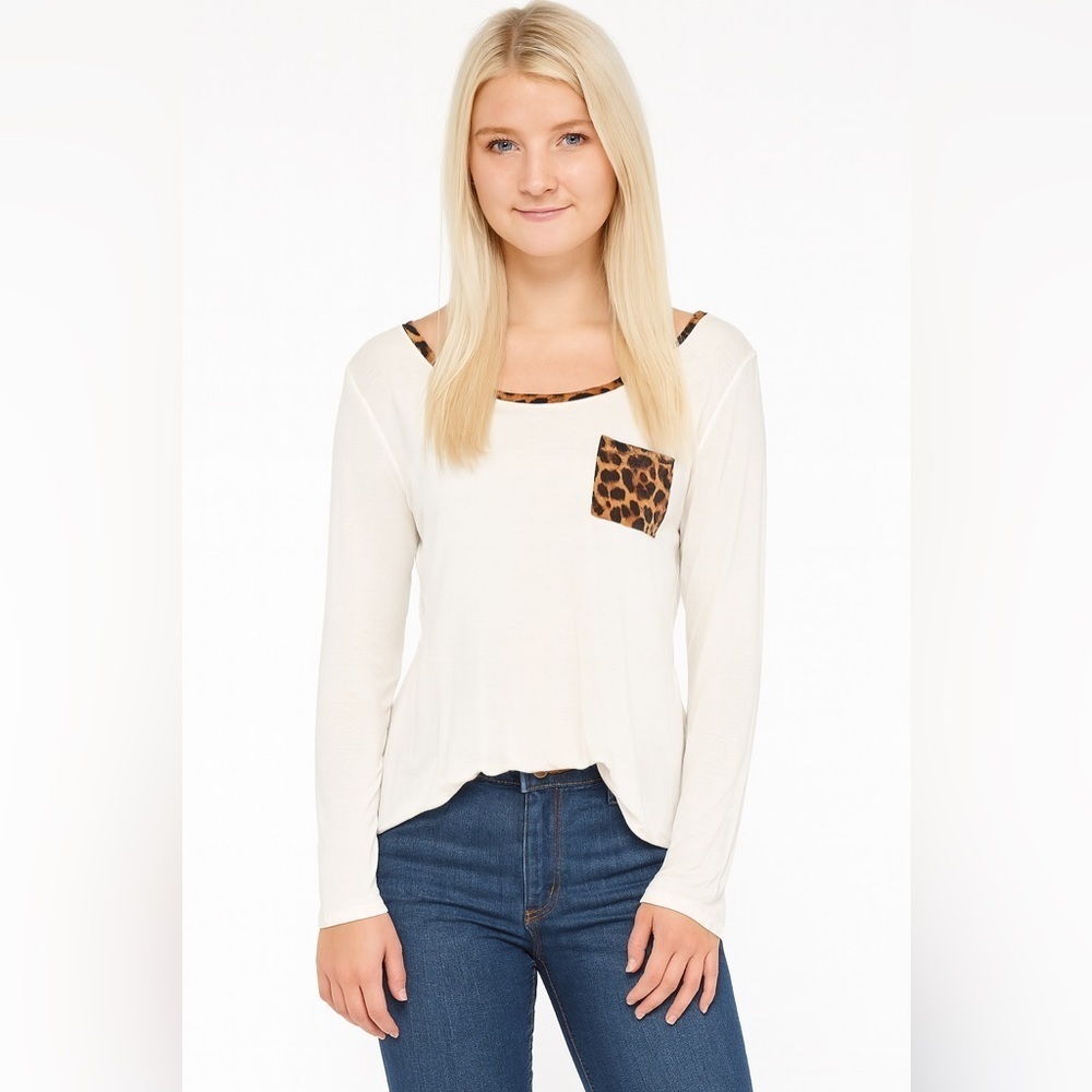 Heart & Hip Medium Cheetah Blouse White